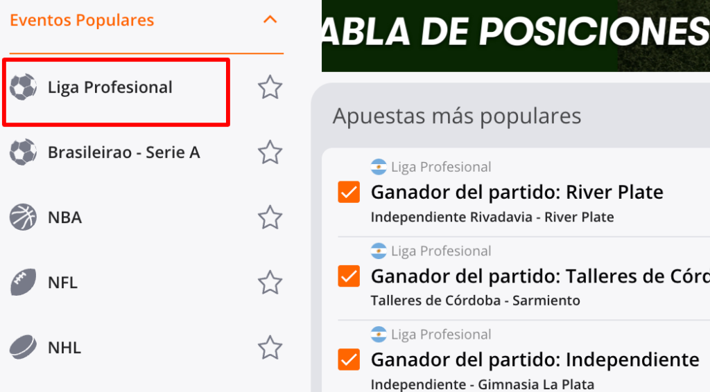 Deportes para apostar en Winng Betsson Argentina